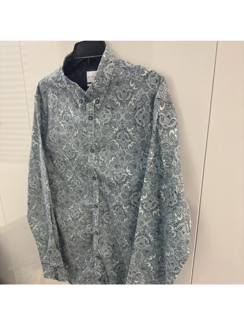 J.B. Holt Mens Shirt Large Long Sleeve Button-Down Teal Kaleidoscopic Paisley - Picture 3 of 10